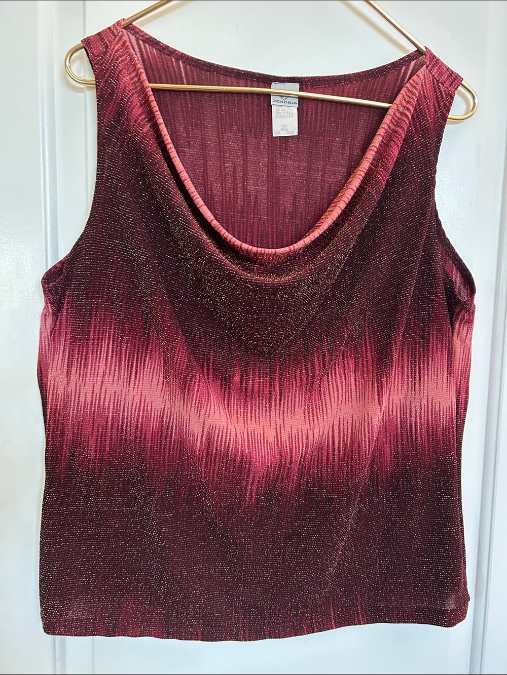Zenobia Pink Ombre Metallic Cowl Neck Tank